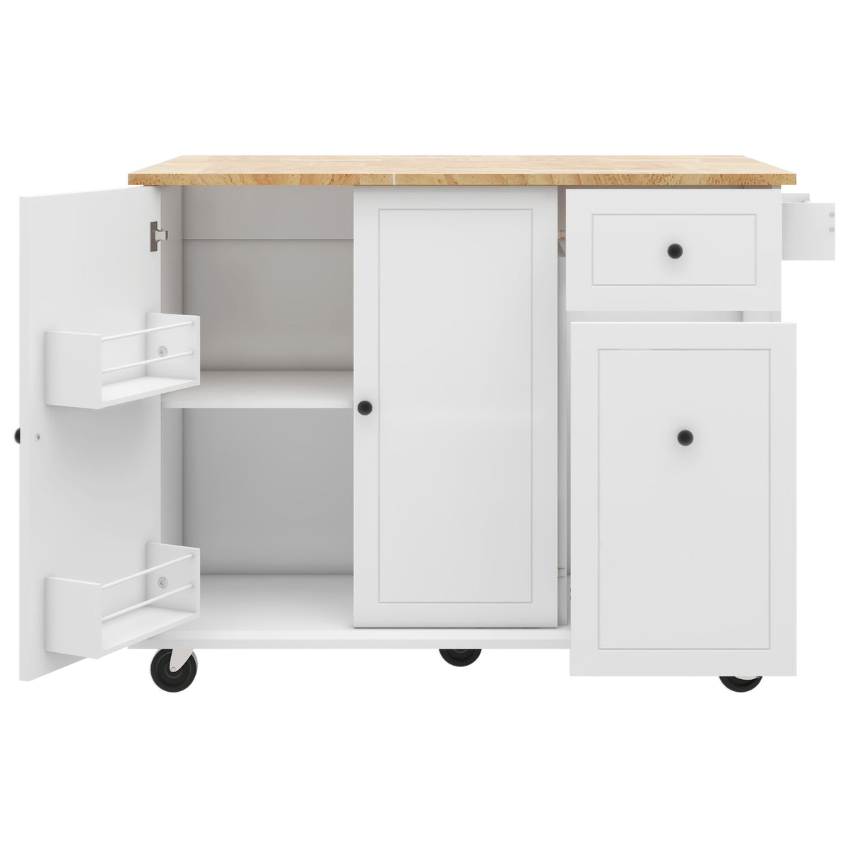 Kitchen Island with Drop Leaf, 53.9" Width Rolling Kitchen Cart on Wheels with Internal Storage Rack and 3 Tier Pull Out Cabinet Organizer, Kitchen Storage Cart with Spice Rack, Towel Rack (White) WF312383AAW-djyc