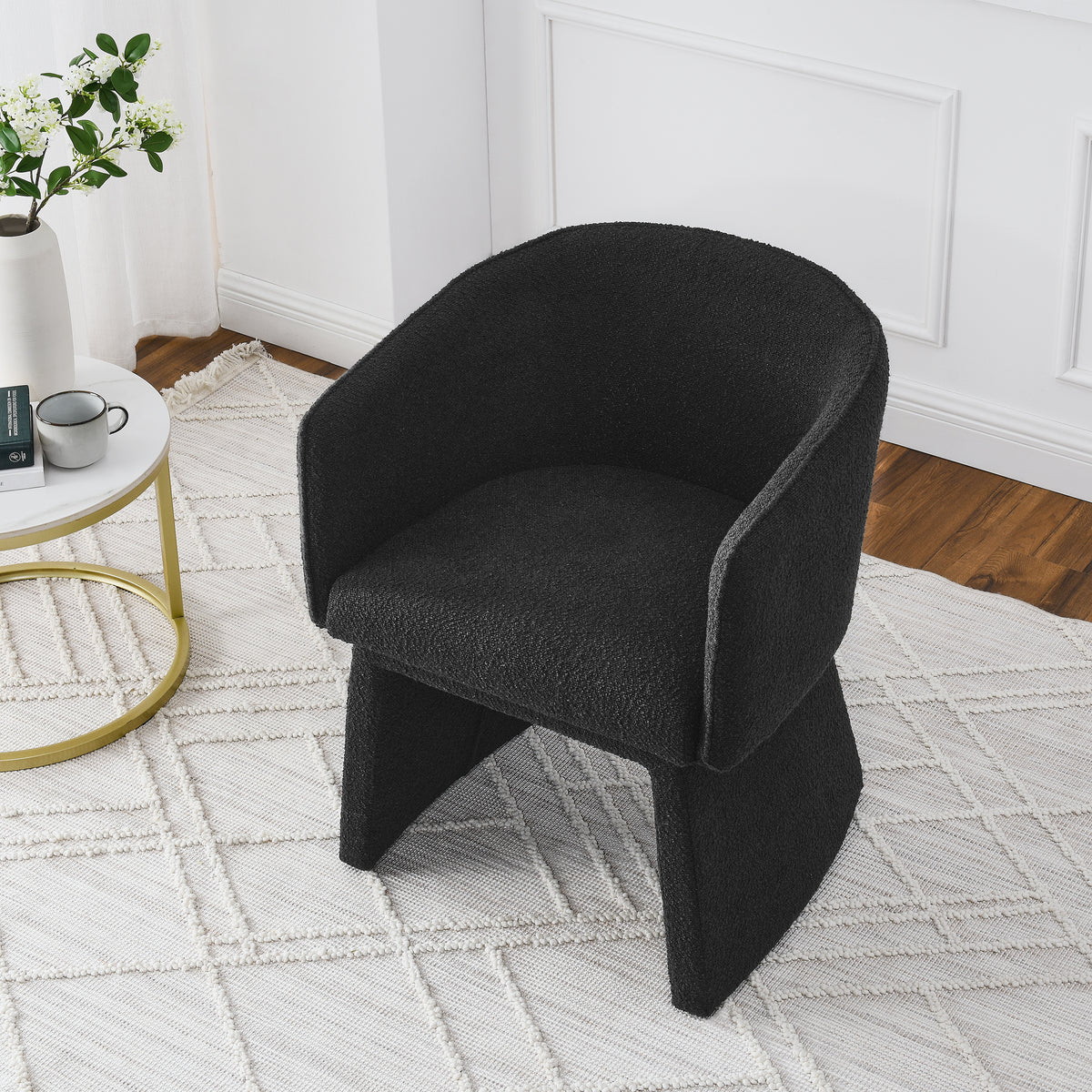 Modern style simple and elegant chair, black leisure chair, suitable for dining/bedroom/living room/reception desk (assembly required)-Black W487P186357-djyc