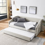 Twin Size Daybed with Trundle Upholstered Tufted Sofa Bed, Linen Fabric, Beige(82.5"x42.5"x34") W487S00174-djyc