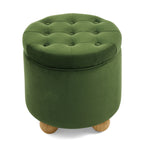 Round Storage Ottoman, multi-functional round flannel button Ottoman, lid can be turned over as a table top, with storage space-GREEN W487P243603-djyc