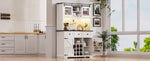 K&K 71" Farmhosue Pantry Bar Cabinet with Internal Storage Rack,Kitchen Cabinet with Hutch,Sliding Door,Power Outlet,Pegboard,Wine & Glasses Rack,3 Drawers,Rustic Coffee Bar Storage Cabinet,White Oak N707S000008W-djyc