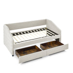 Twin Size Daybed with Two Drawers Trundle Upholstered Tufted Sofa Bed, Linen Fabric, Beige (82.5"x42.5"x34") W487S00175-djyc