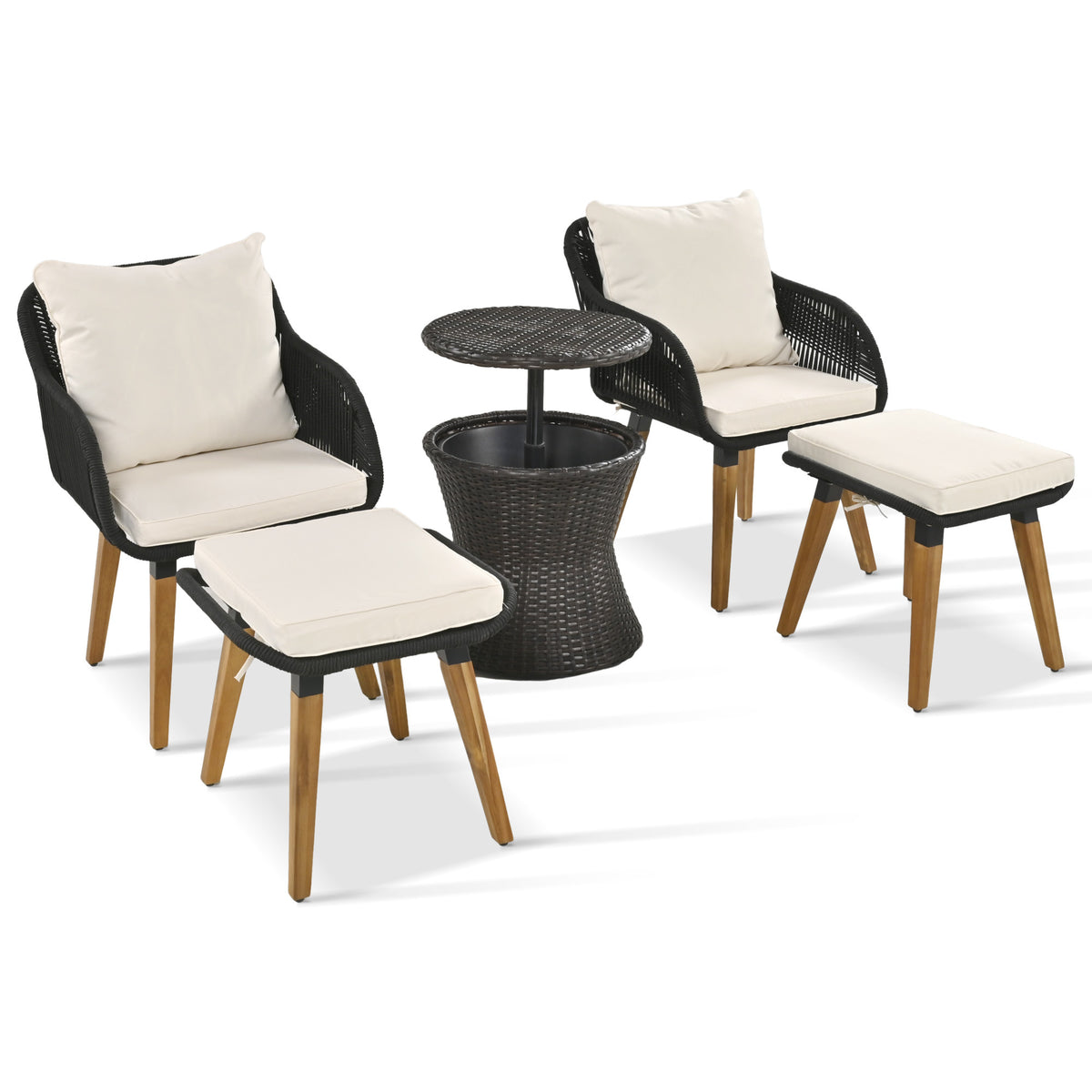 K&K 5 Pieces Patio Furniture Chair Sets, Patio Conversation Set With Wicker Cool Bar Table, Ottomans,Outdoor Furniture Bistro Sets for Porch,Backyard,Balcony,Poolside Black&Beige WF324995AAW-djyc