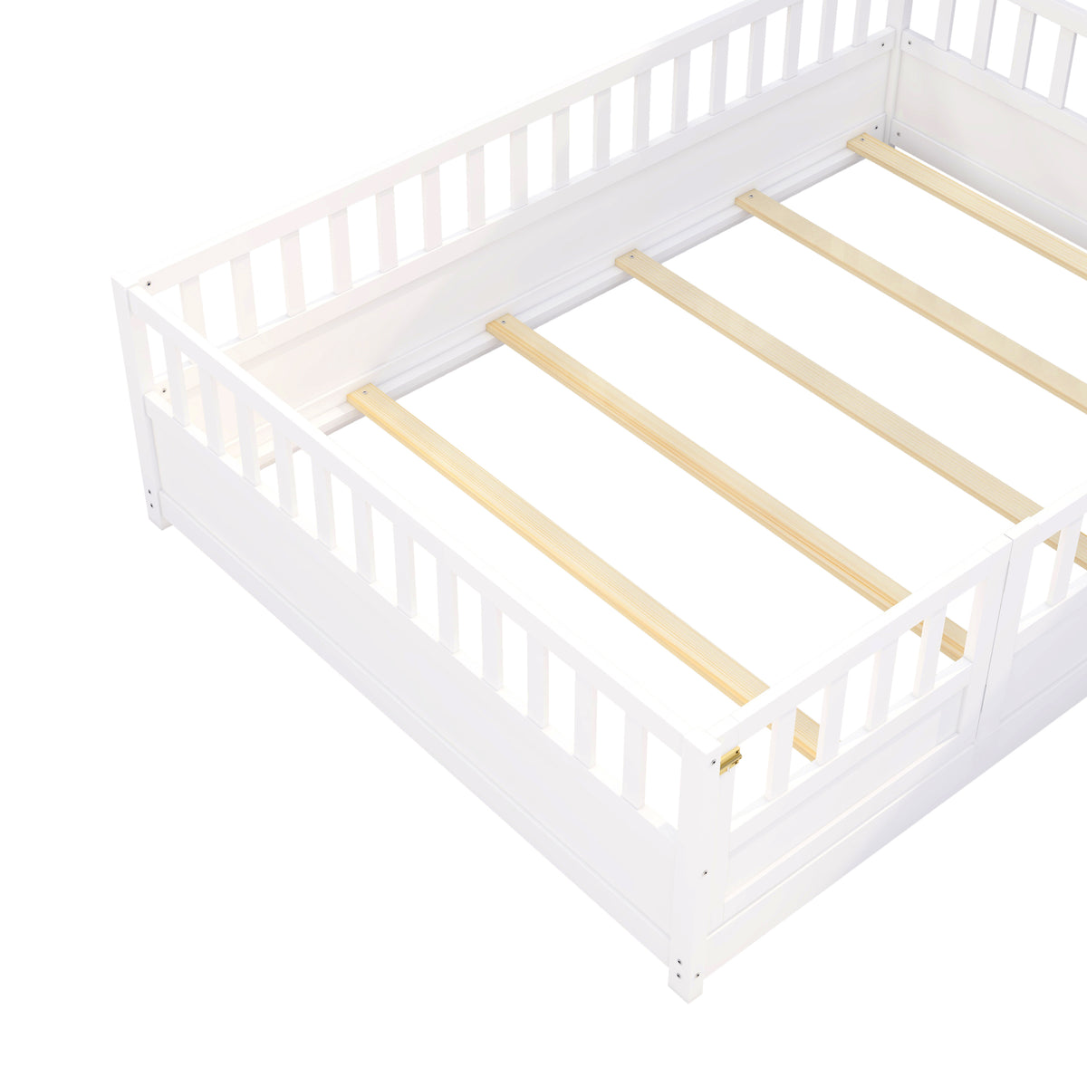 Full sizeFloor bed, integral construction with super high security barrier, door, children's floor bed frame, Montessori wooden children's floor bed, Support slat white W1858P164943-djyc
