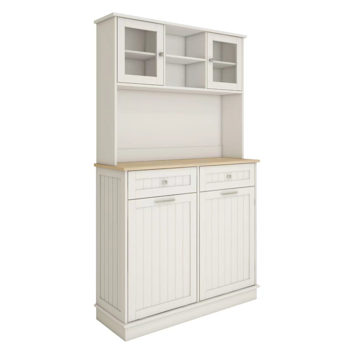 67.7" Tall Kitchen Trash Can Storage Cabinet with 3 Adjustable Shelves, 2 Drawers and 1 Tilt Out Trash Cabinet for Kitchen, Dinning Room, Living Room-White W282P182326-djyc