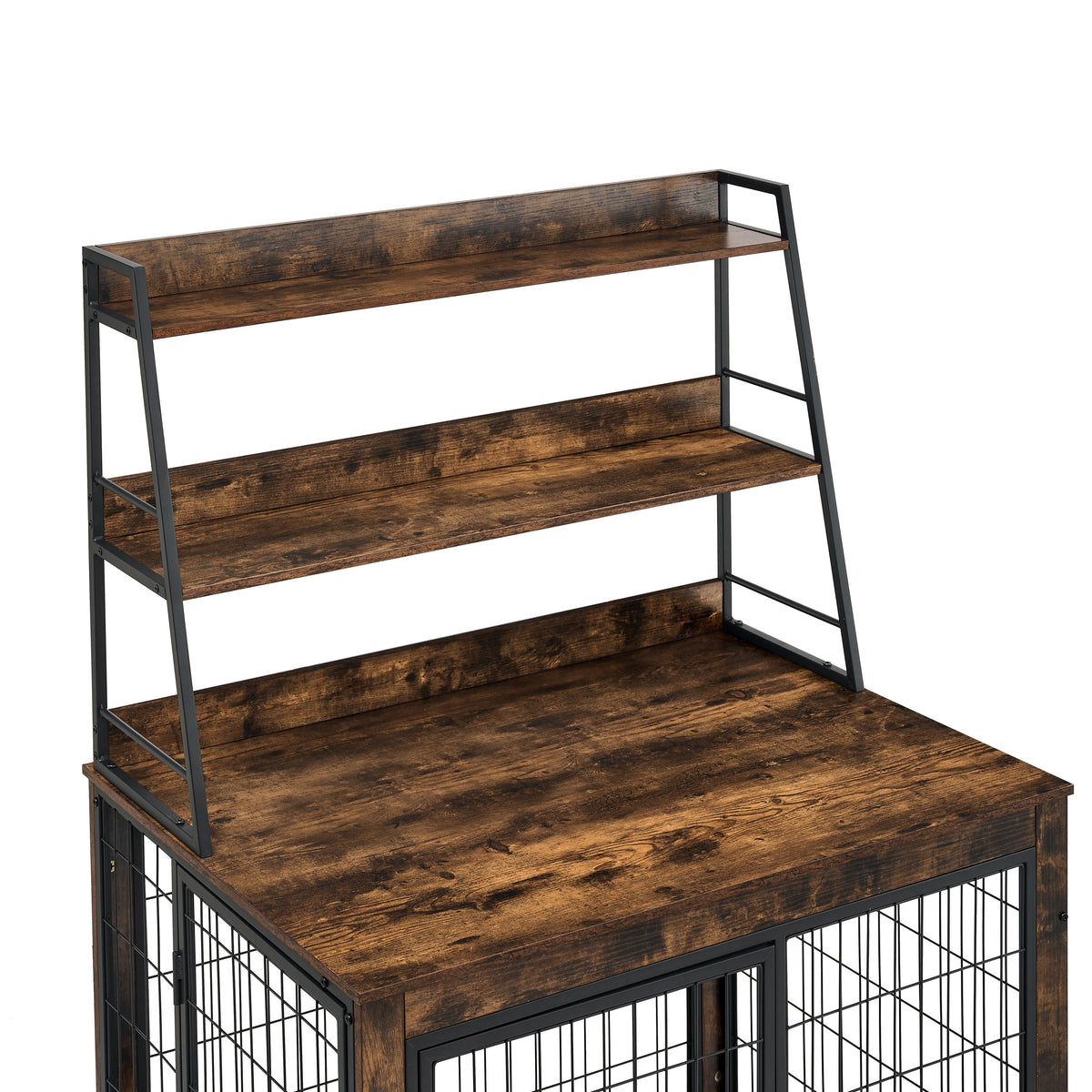 Furniture type dog cage iron frame door with cabinet, two door design, Rustic Brown,37.99"WX27.36"DX59.92"H W1903P151284-djyc