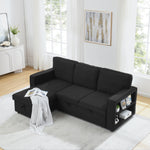 Linen Upholstered Sleeper Sectional Sofa, Shaped Modular Convertible Sofa with Storage Chaise,There are two cup holders in the middle and USB multi-interface function,Pull Out Sleep Couch Bed ,Black W487S00246-djyc