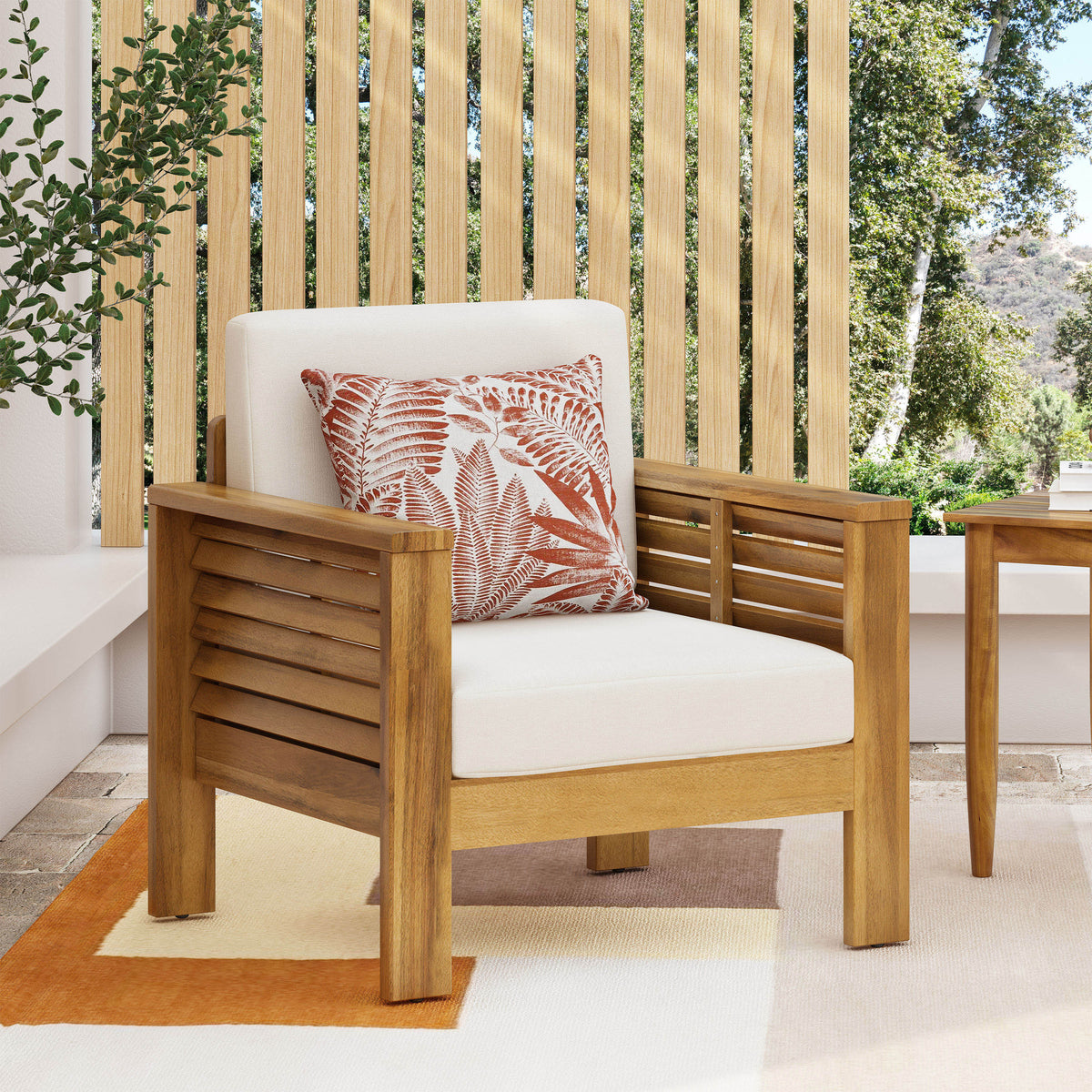 Outdoor Acacia Wood Club Chairs with Cushions, Teak+Beige, 27.75'D x 32'W x 27.75'H 70692-djyc