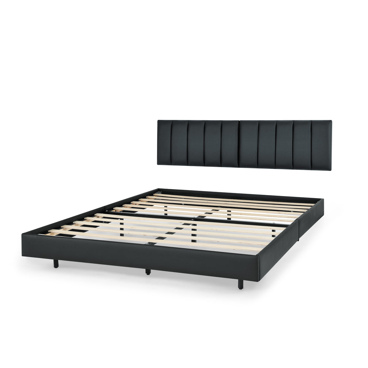 Queen Floating Bed Frame with Wall Mounted Headboard Modern Low Profile Platform Bed Frame Queen Size Faux Leather Upholstered Platform Bed Frame,No Box Spring Needed,Black W487P169718-djyc