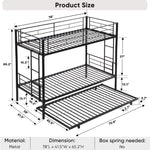 Over Twin Bunk Bed Frame with Trundle,Metal Bunkbed with Sturdy Guard Rail and 2 sideLadders for Kids/Adults,Can be Divided Into Two Beds, No Box Spring Needed, Noise Free for Dorm,Black W1916115338-djyc