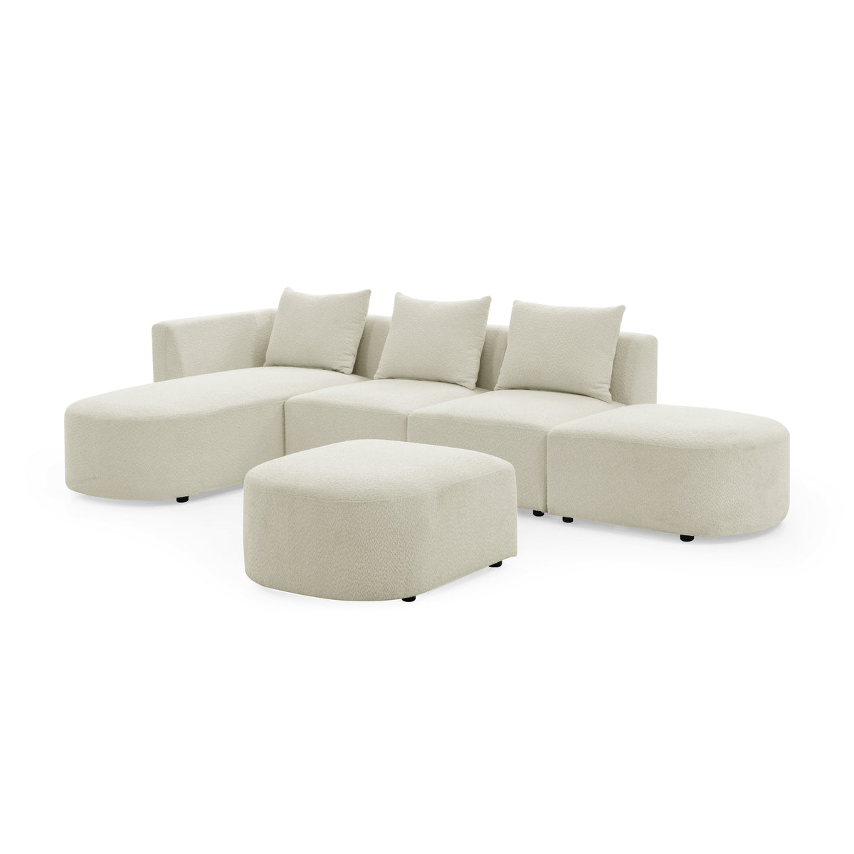 L Shape Sectional Sofa with Left Side Chaise and Ottoman, Modular Sofa, DIY Combination, Loop Yarn Fabric, Beige W487S00152-djyc