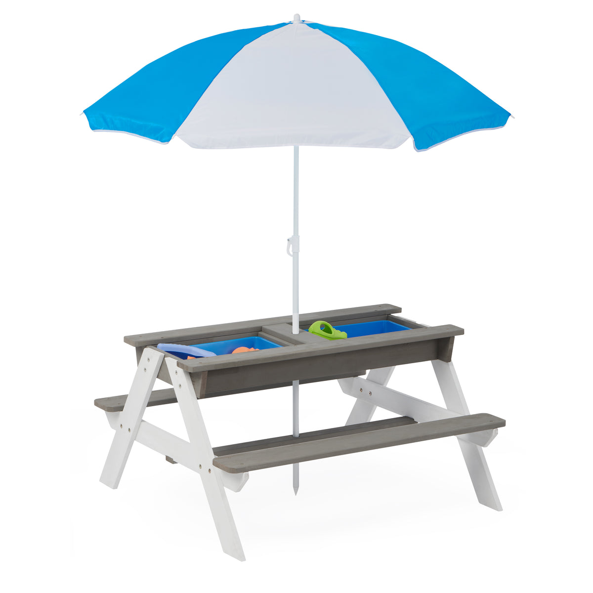 3-in-1 Kids Outdoor Wooden Picnic Table With Umbrella, Convertible Sand & Wate, Gray ASTM & CPSIA CERTIFICATION W1390104709-djyc