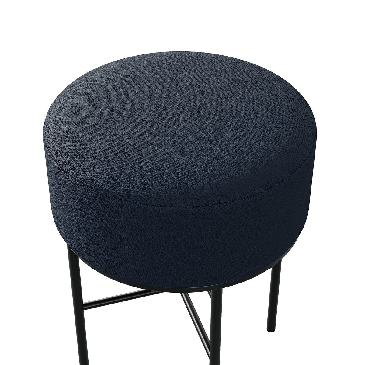 2 pcs Round Cushioned Vanity Stool, Linen Upholstered Vanity Stool for Makeup Room, Modern Soft Stool for Bar and Dining, Ottoman Footrest Stool with Metal Legs for Living Room, Bedroom(Black) W2557P180257-djyc