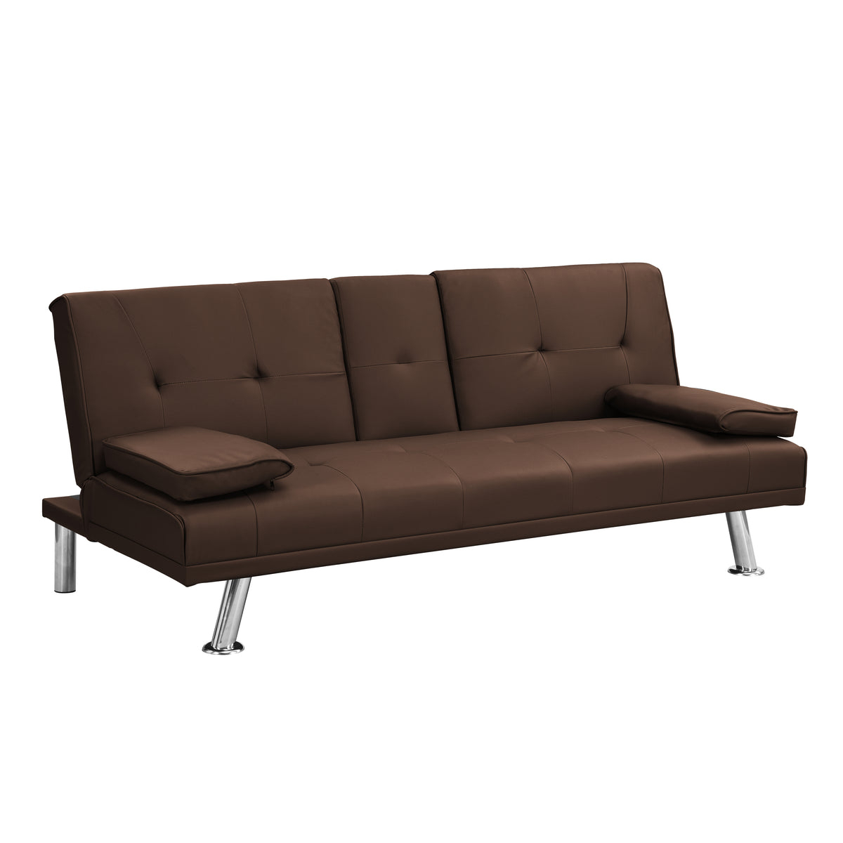 Sofa Bed with Armrest two holdersWOOD FRAME, STAINLESS LEG, FUTON BROWNPVC W214107246-djyc