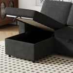 85.8" Pull Out Sleeper Sofa L-Shaped Couch Convertible Sofa Bed with Storage Chaise And Storage Racks,With USB Port And T-pyce Port W834S00265-djyc