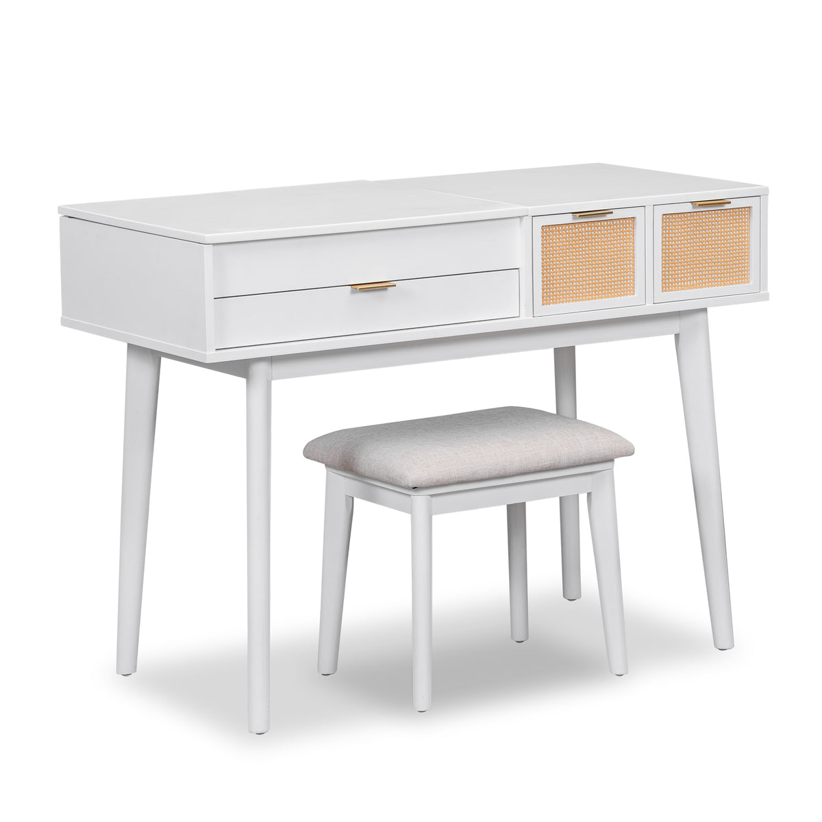 43.3" Classic Wood Makeup Vanity Set with Flip-top Mirror and Stool, Dressing Table with Three Drawers and storage space, White WF305498AAK-djyc