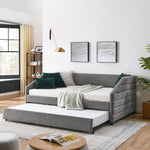 Full Size Daybed with Trundle Upholstered Tufted Sofa Bed, Linen Fabric, Grey (82.5'x58'x34') W487S00178-djyc