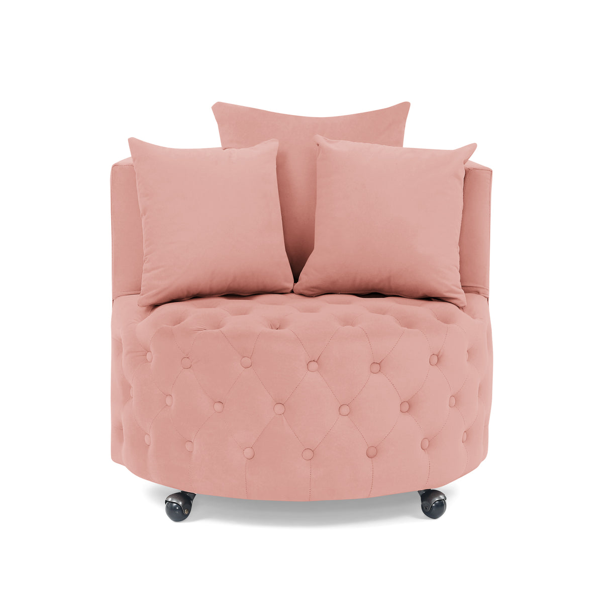 Velvet Upholstered Swivel Chair for Living Room, with Button Tufted Design and Movable Wheels, Including 3 Pillows, Pink W487124836-djyc