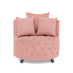 Velvet Upholstered Swivel Chair for Living Room, with Button Tufted Design and Movable Wheels, Including 3 Pillows, Pink W487124836-djyc