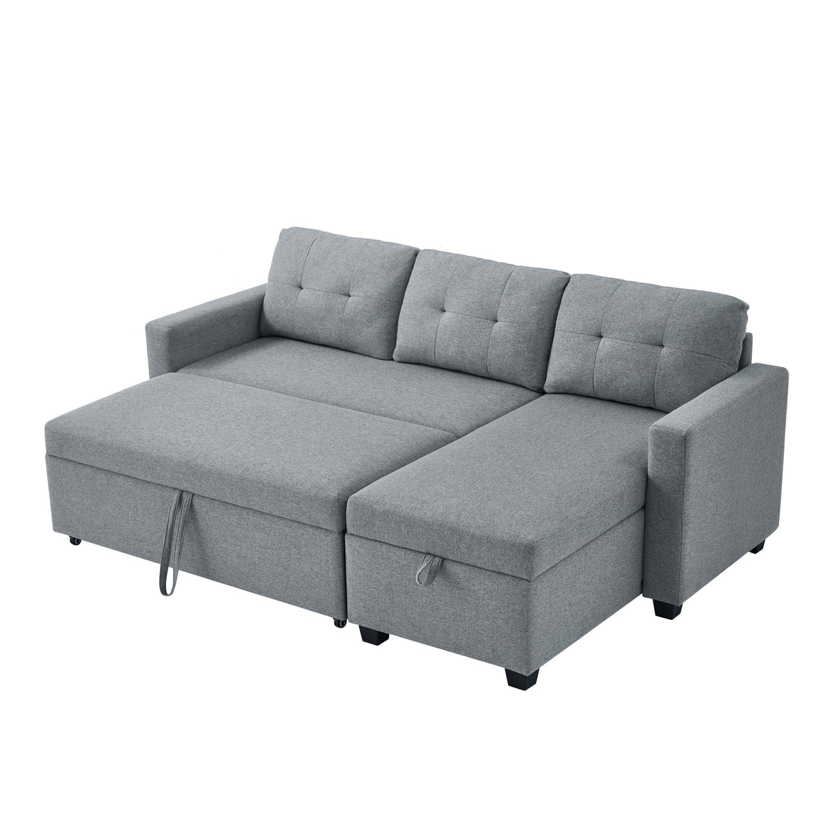 Upholstered Pull Out Sectional Sofa with Storage Chaise, Convertible Corner Couch, Light Grey W2336S00013-djyc