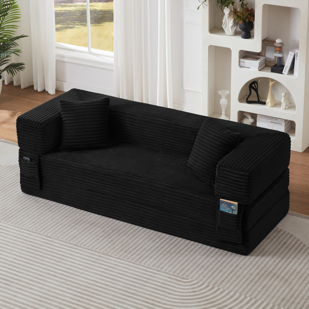 Modern cord sofa with stylish appearance, classic square design, unique two-tier design, convertible into a bed, ideal for apartments and large spaces.-W3396P439851