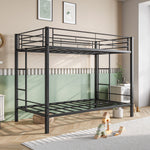 Metal Bunk Bed Twin Over Twin, Heavy Duty Twin Bunk Beds with shelf and Slatted Support No Box Spring Needed Black W840107070-djyc