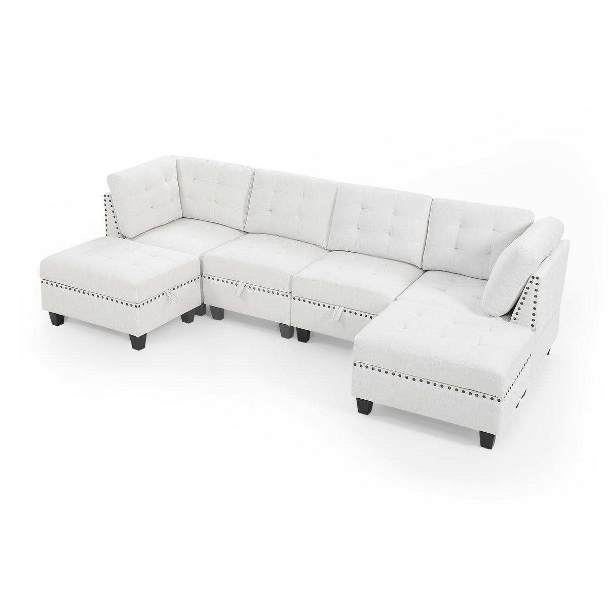 U shape Modular Sectional Sofa,DIY Combination,includes Two Single Chair ,Two Corner and Two Ottoman,Ivory Chenille W487S00195-djyc