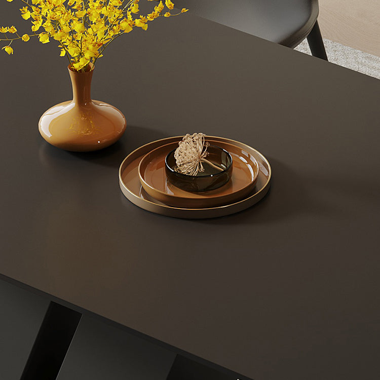 Modern Table with Sintered Stone Top, Carbon Steel Frame, and Microfiber Leather Finishing faml-2620