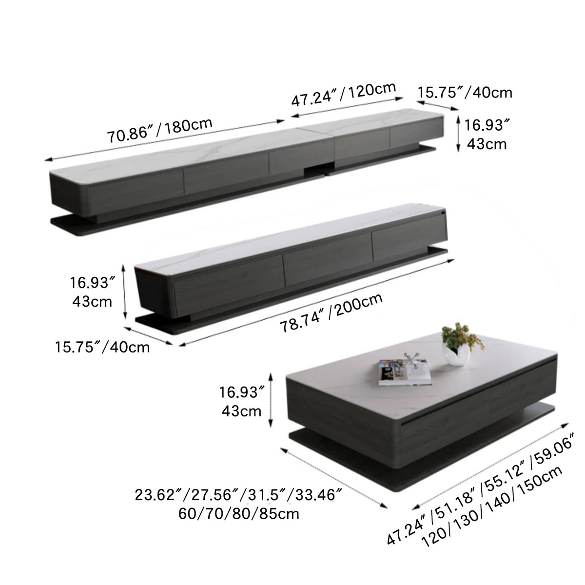 Elegant Tea Table with Sintered Stone Top and Pine Multi-Layer Board Base faml-301