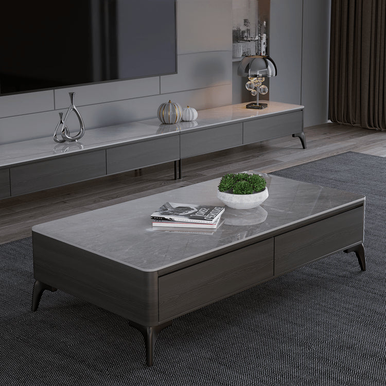 Stylish Pine Multi-Layer Board Tea Table with Modern Sintered Stone Surface faml-305