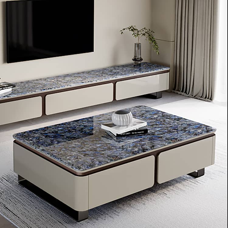 Elegant Pine & Sintered Stone Tea Table - Modern Multi-Layer Board Design faml-307