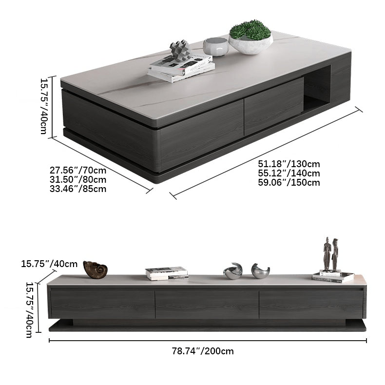 Modern White & Grey Marble Tea Table with Pine Wood and Metal Frame faml-696