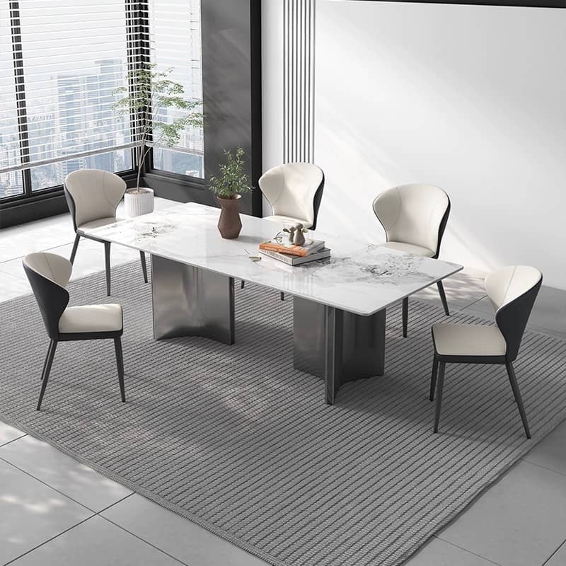 Sleek Modern Table - White Glossy, Black Matte, Grey Marble, Solid Wood, Plywood, Stainless Steel faml-700