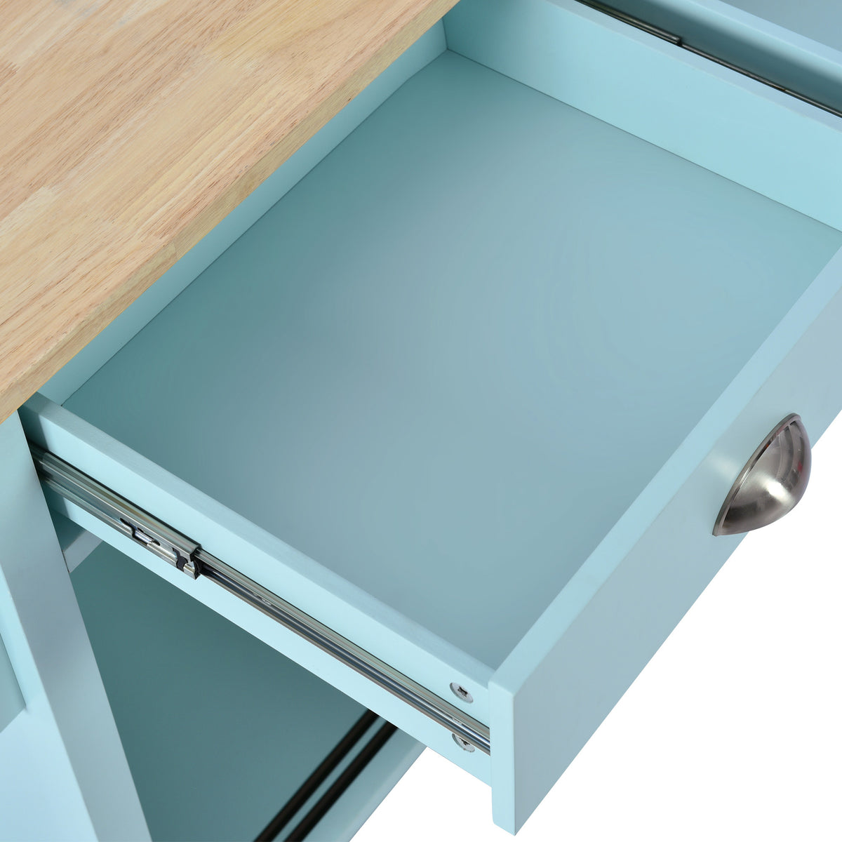 Kitchen Cart with Rubber wood Drop-Leaf Countertop, Concealed sliding barn door adjustable height,Kitchen Island on 4 Wheels with Storage Cabinet and 2 Drawers,L52.2xW30.5xH36.6 inch, Mint Green SK000001AAE-djyc