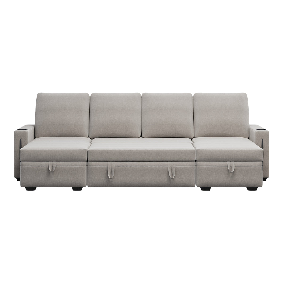 Sectional Sofa with Storage, 96" U Shaped Sectional Couches for Living Room, Comfy Convertible Sectional Sofa- Beige W1669S00007-djyc