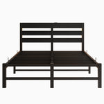 Full Size Metal Bed Frame with Wooden Headboard, RGB Lights, Outlets & Charger, Storage Shelf, Noise-Free, No Box Spring Needed W840P209906-djyc