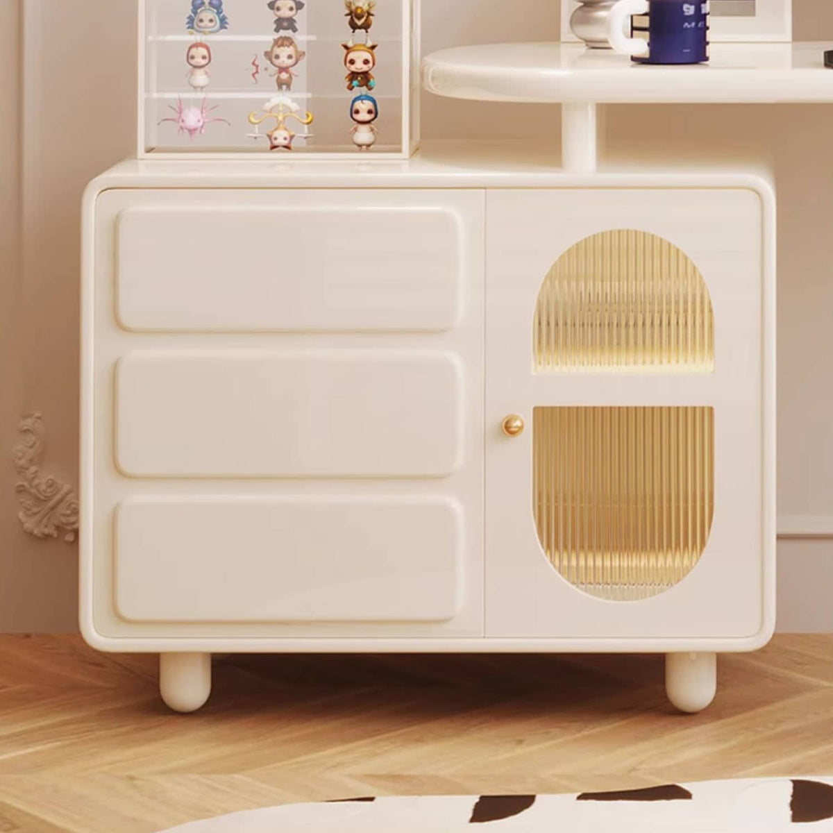 Stylish Beige Pine and Rubber Wood Table with Glass Top fbby-1375