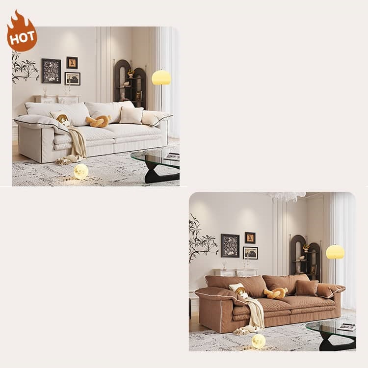 Beige Light Brown Sofa with Pine Wood Frame and Down Figure Cotton Linen Upholstery fbby-1377