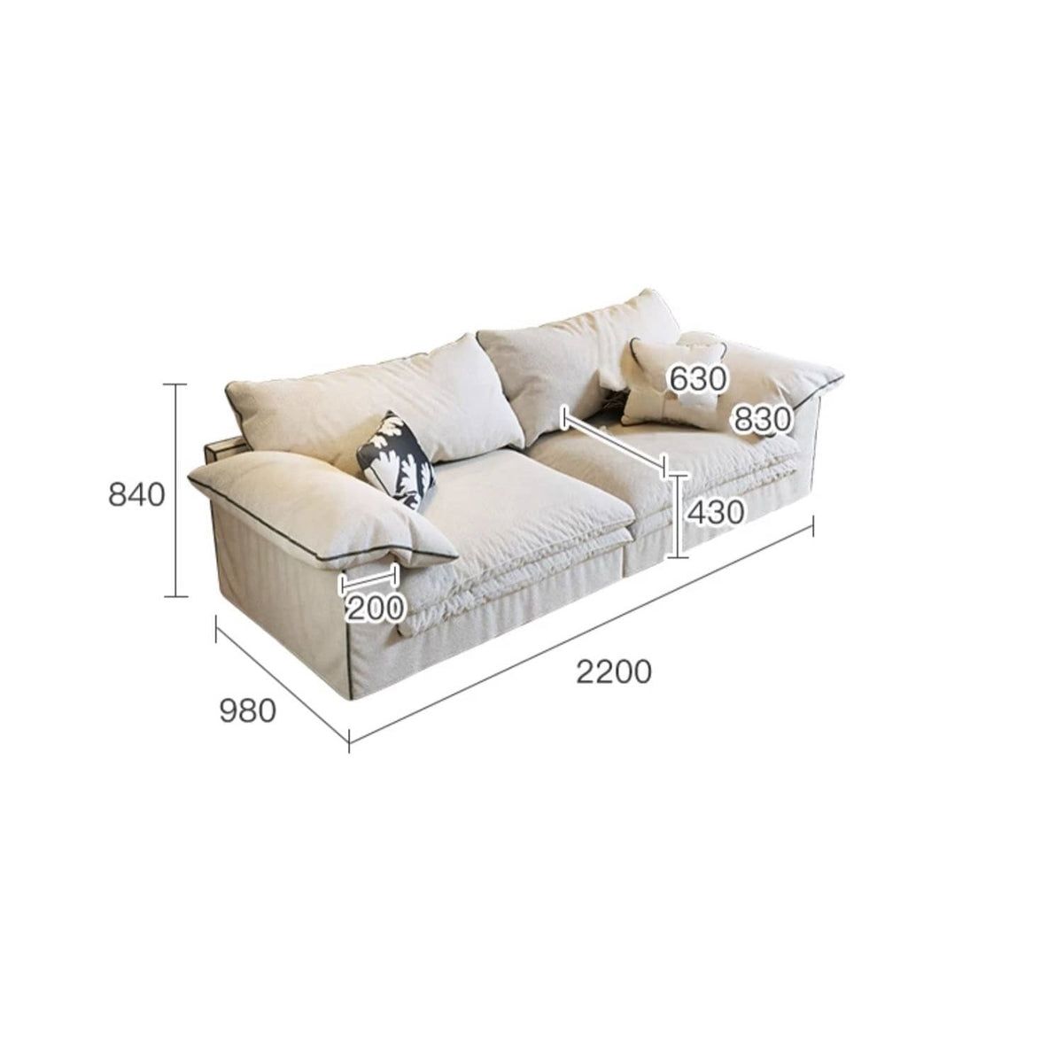 Beige Light Brown Sofa with Pine Wood Frame and Down Figure Cotton Linen Upholstery fbby-1377