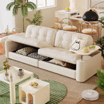 Elegant Light Brown Sofa with Beige and Ash Wood Accents and Stainless Steel Figure - Cotton and Faux Leather Upholstery fbby-1378