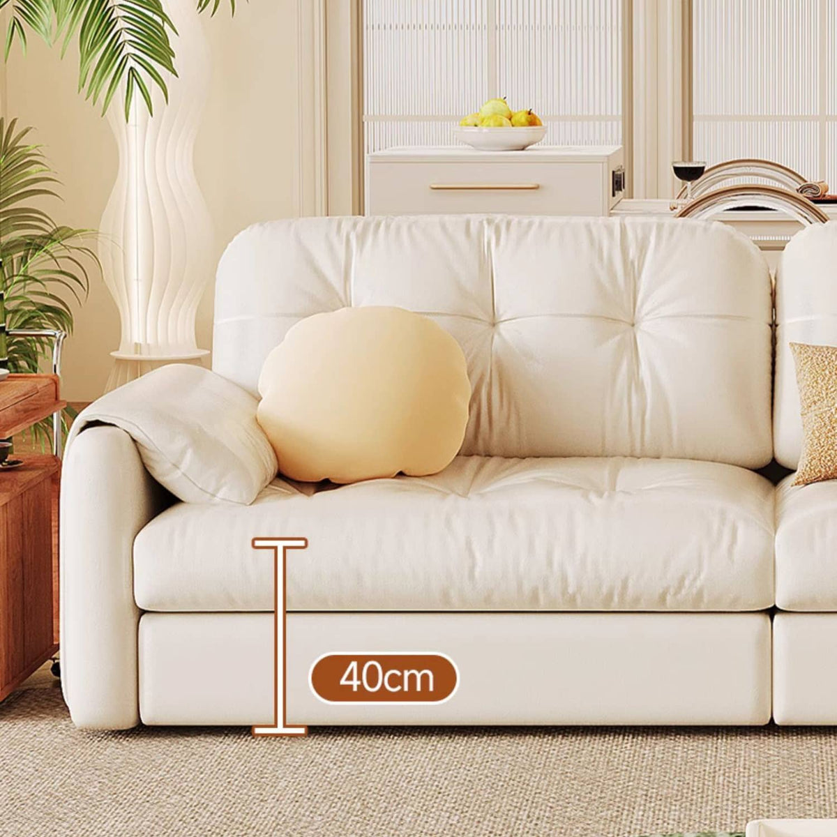 Elegant Light Brown Sofa with Beige and Ash Wood Accents and Stainless Steel Figure - Cotton and Faux Leather Upholstery fbby-1378