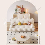 Stylish Beige and Orange Faux Leather Sofa with Pine Wood Accents fbby-1383