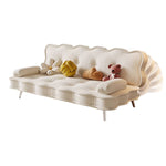 Stylish Beige and Orange Faux Leather Sofa with Pine Wood Accents fbby-1383