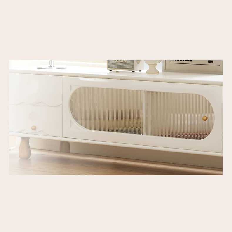 Elegant Beige Solid Wood and Glass TV Cabinet with Laminated Finish fbby-1387