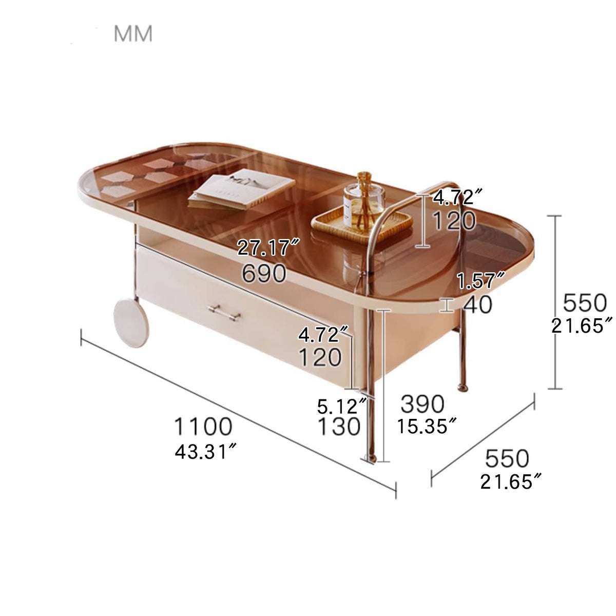 Modern Beige Laminated Wood Tea Table with Stainless Steel Frame fbby-1391