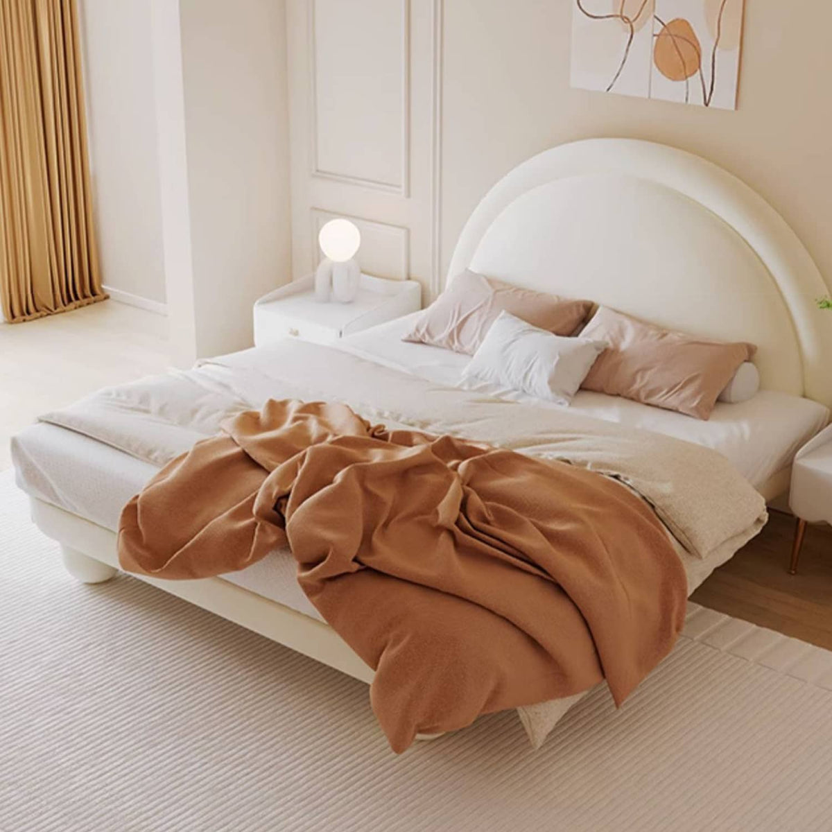 Elegant Beige Solid Pine Wood Bed - Durable & Stylish Addition to Your Bedroom fbby-1396