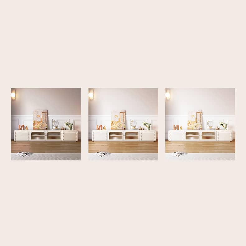 Sleek Beige Laminated Wood TV Cabinet with Glass Doors – Modern Entertainment Center fbby-1399