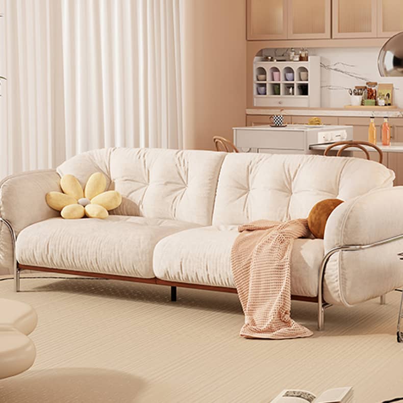 Elegant Beige Cotton Sofa with Pine Wood Frame and Stainless Steel Accents fbby-1403