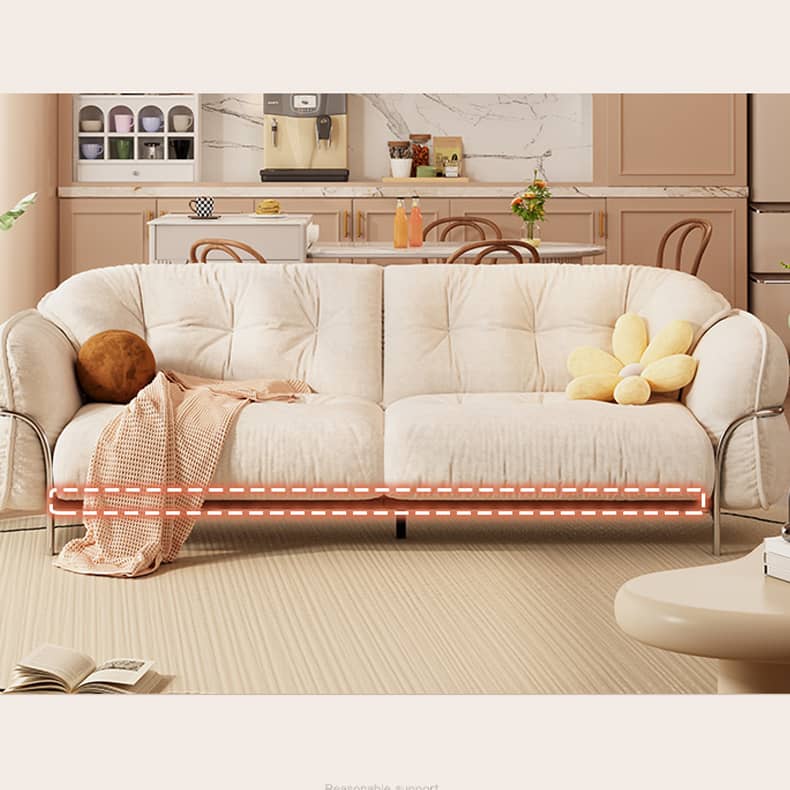 Elegant Beige Cotton Sofa with Pine Wood Frame and Stainless Steel Accents fbby-1403