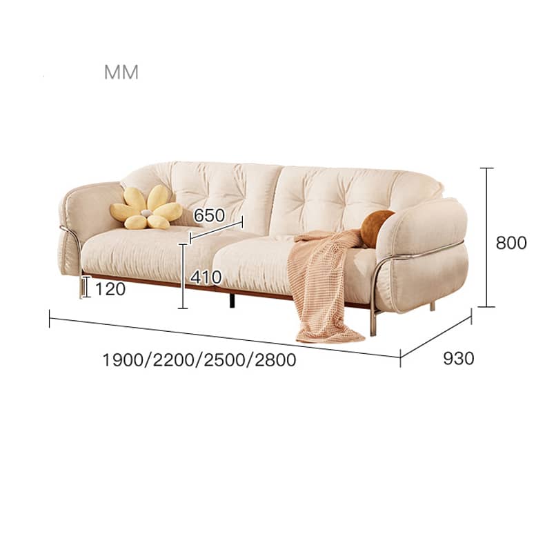 Elegant Beige Cotton Sofa with Pine Wood Frame and Stainless Steel Accents fbby-1403